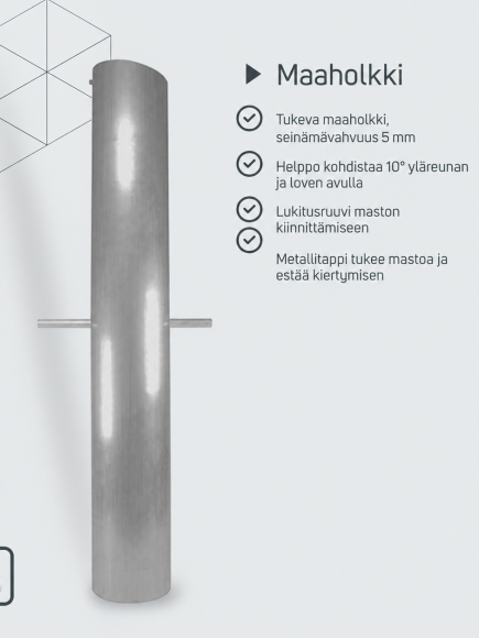 Alumiininen maaholkki mastolle – tuotetiedot