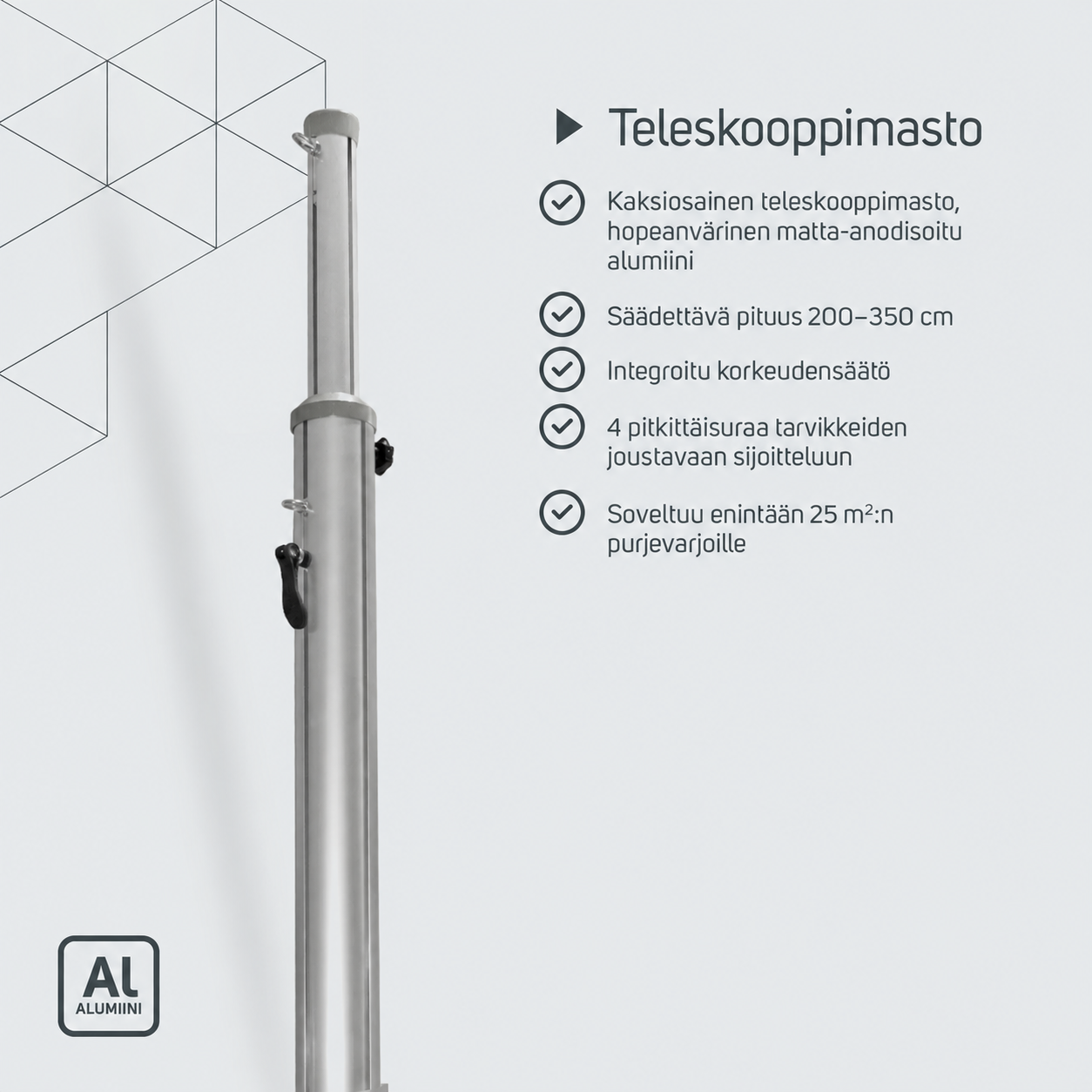 Teleskooppimasto 200–350 cm – tuotetiedot