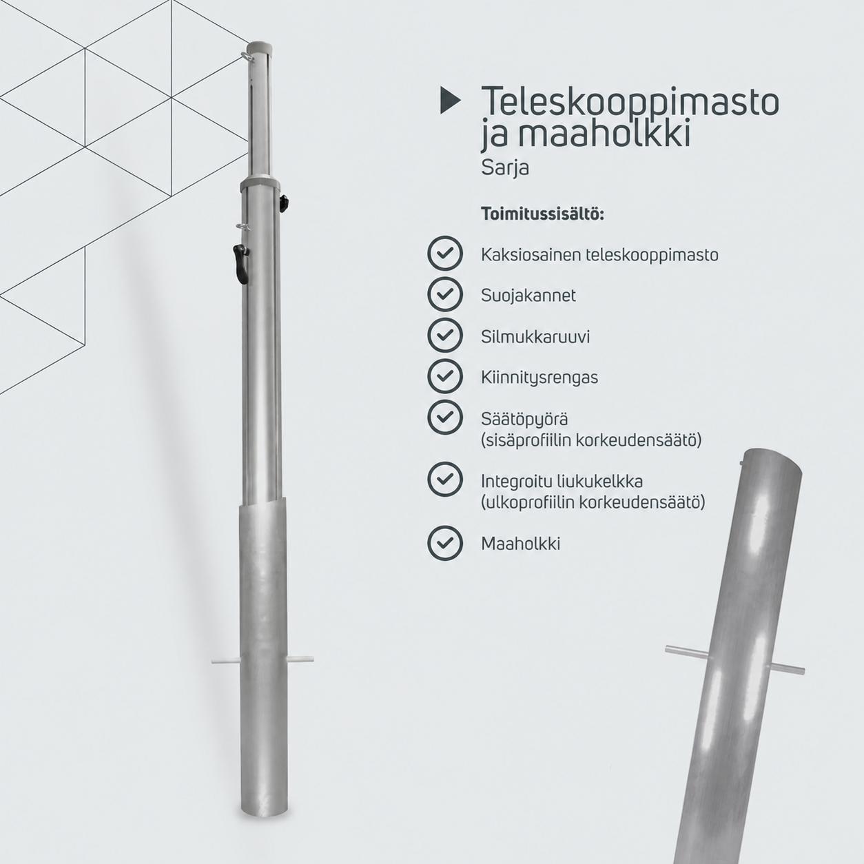 Teleskooppimasto maaholkilla – tuotetiedot