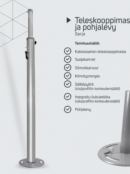 Teleskooppimasto pohjalevyllä – tuotetiedot