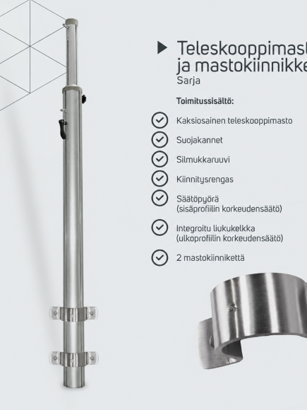 Teleskooppimasto kahdella seinäkiinnikkeellä – tuotetiedot