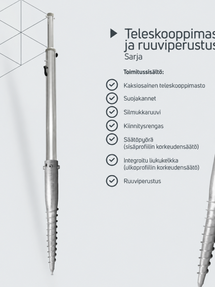 Teleskooppimasto ruuviperustuksella – tuotetiedot