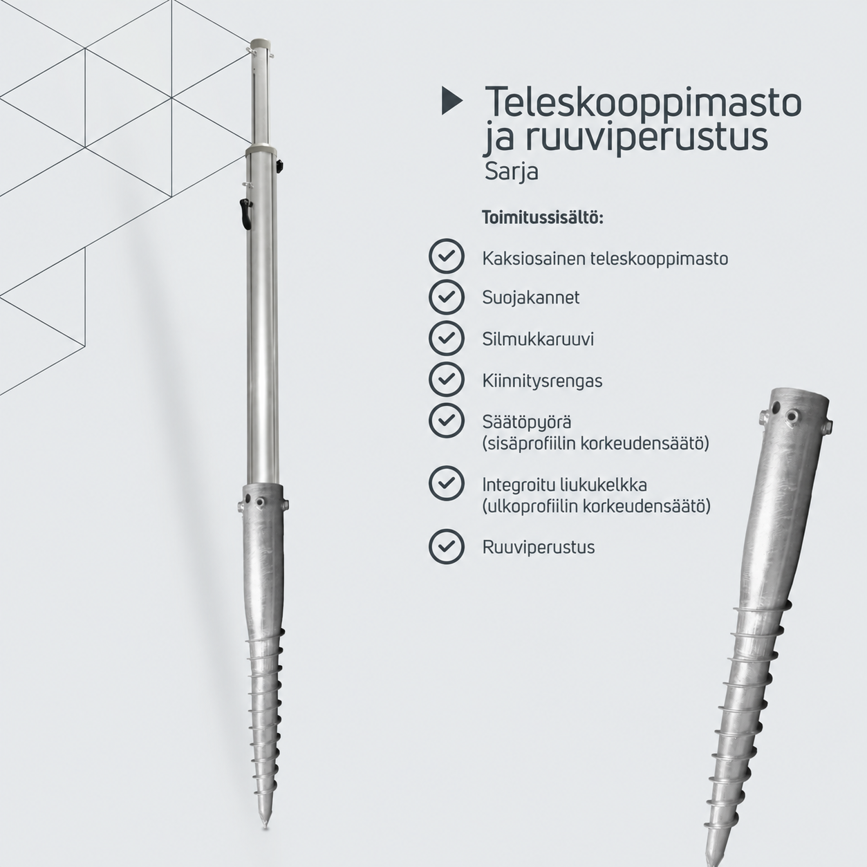 Teleskooppimasto ruuviperustuksella – tuotetiedot