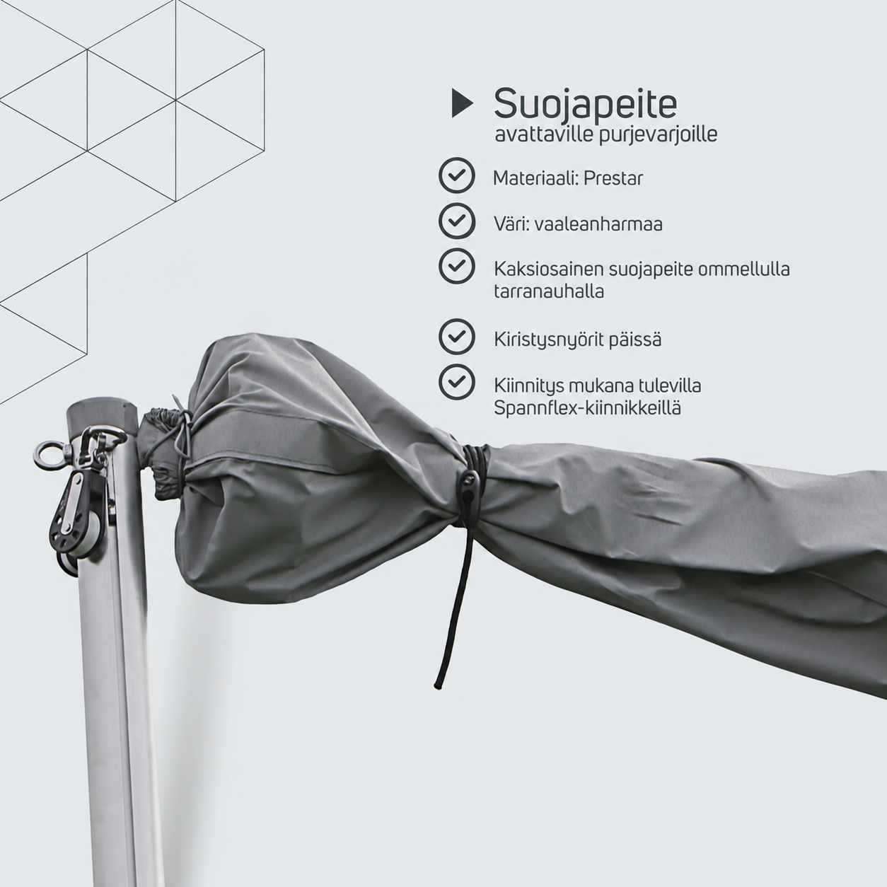 Mittatilaussuojus avattavalle purjevarjolle – tuotetiedot