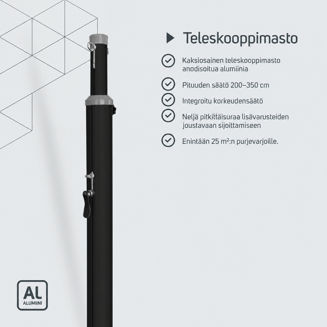 Teleskooppimasto 200–350 cm – tuotetiedot
